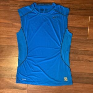 Nike Pro Combat Shirt Mens M Blue Fitted Dri Fit Sleeveless Training